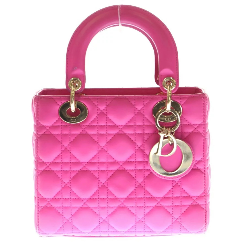 Christian Dior Lady Handbag Shoulder Bag Pink Leather Shinjuku